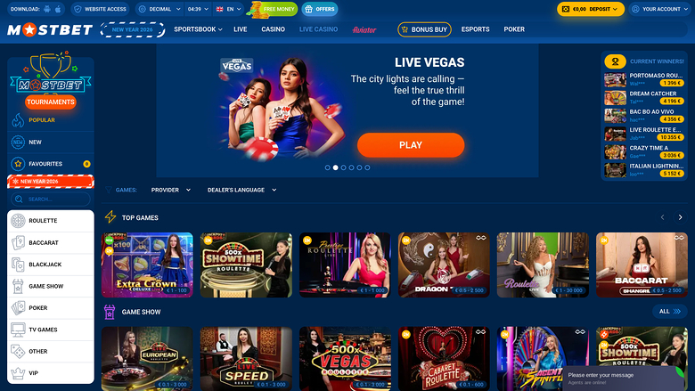 Mostbet Casino — Live dealer lobby
