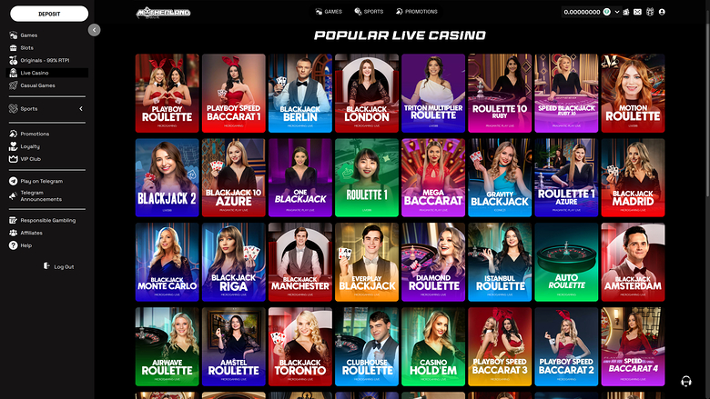 Motherland Casino — Live dealer lobby