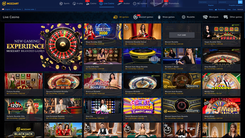 Mozzart Casino — Live dealer lobby