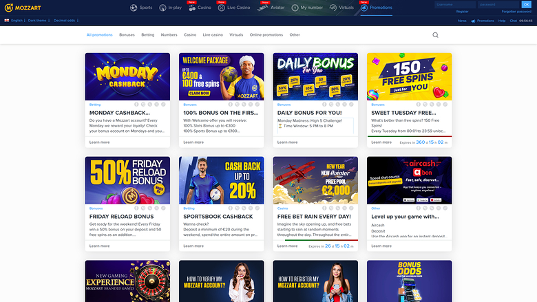 Mozzart Casino — Promotions page