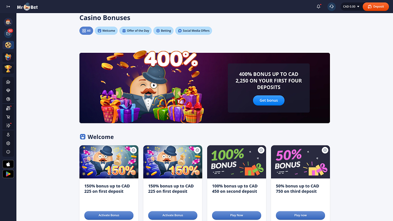 Mr Bet Casino — Promotions page