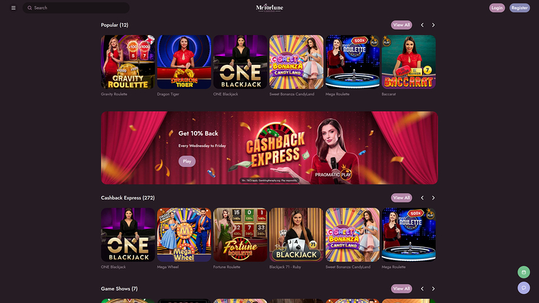 Mr Fortune Casino — Live dealer lobby
