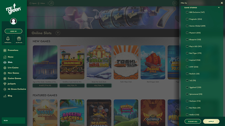 Mr Green Casino — Games by studio