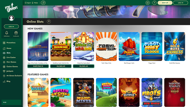 Mr Green Casino — Games lobby
