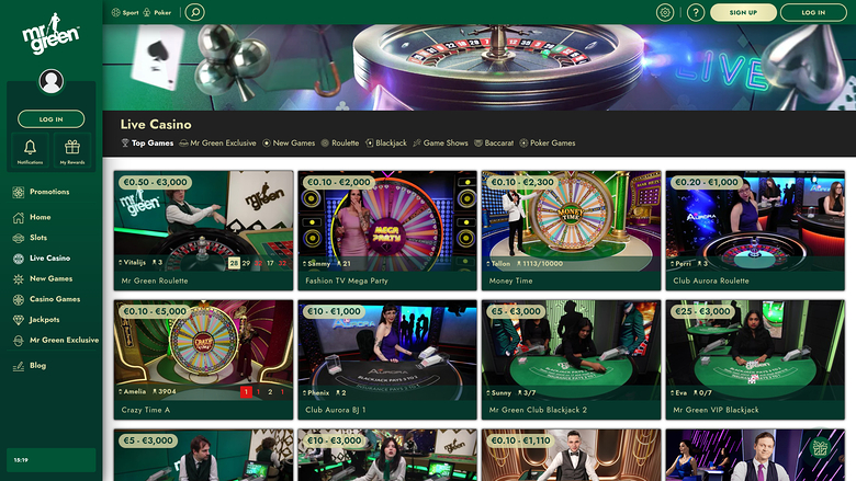 Mr Green Casino — Live dealer lobby