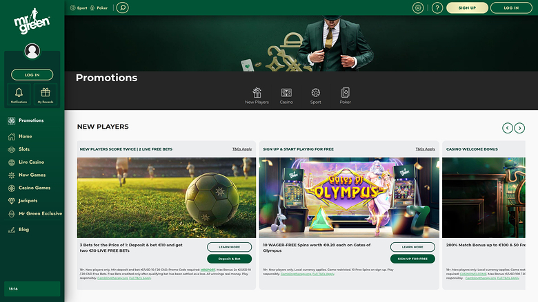 Mr Green Casino — Promotions page