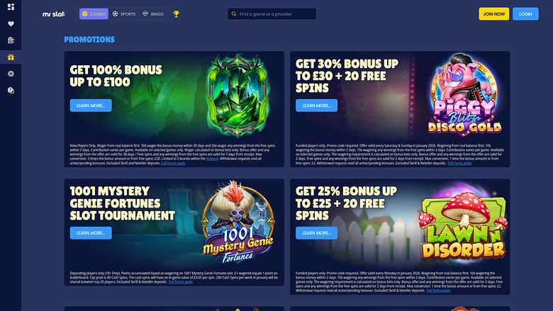 Mr Slot — Promotions page