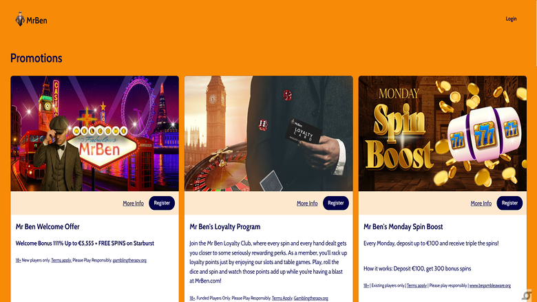 MrBen Casino — Promotions page