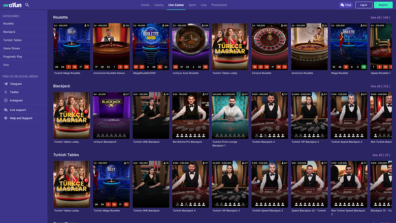 MrOyun Casino — Live dealer lobby
