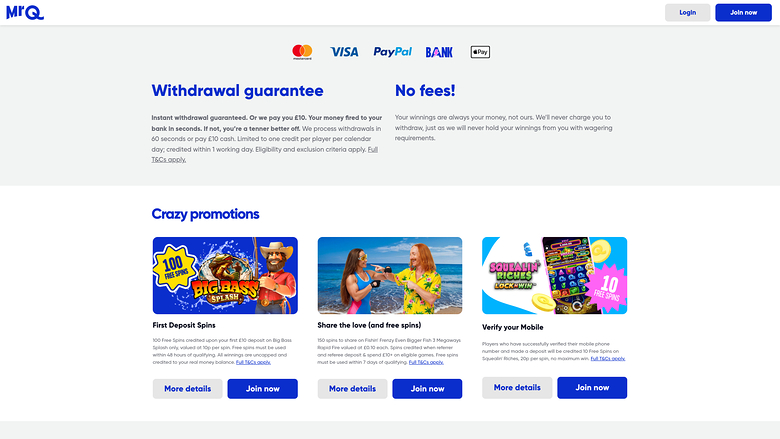 MrQ Casino — Promotions page