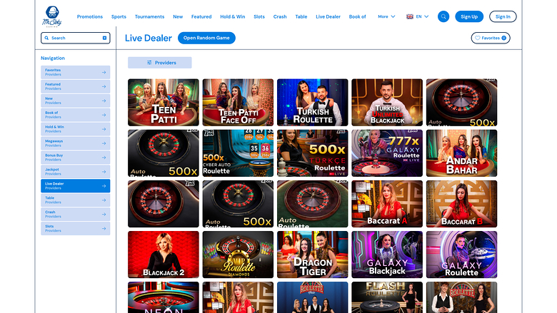 MrSloty Casino — Live dealer lobby