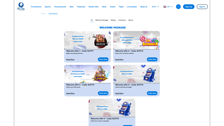 MrSloty Casino — Promotions page