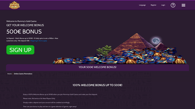 Mummys Gold Casino — Promotions page