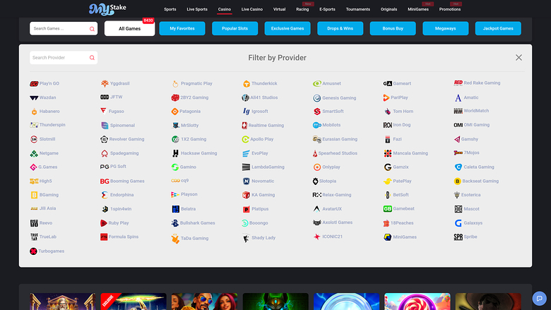 MyStake Casino — Games by studio