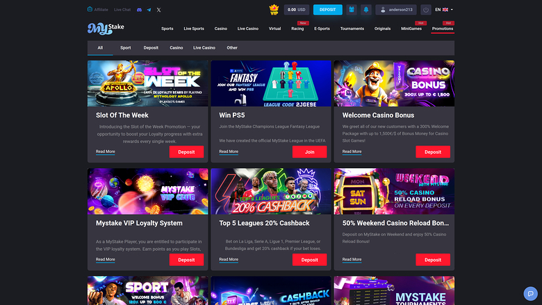 MyStake Casino — Promotions page