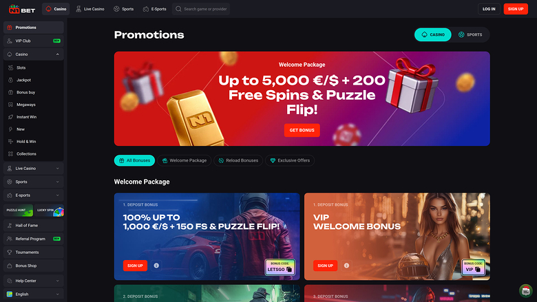 N1 Bet Casino — Promotions page
