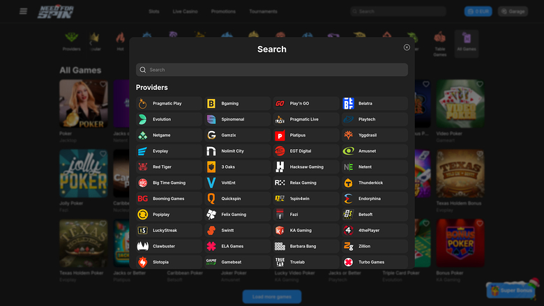 Need for Spin Casino — Games by studio
