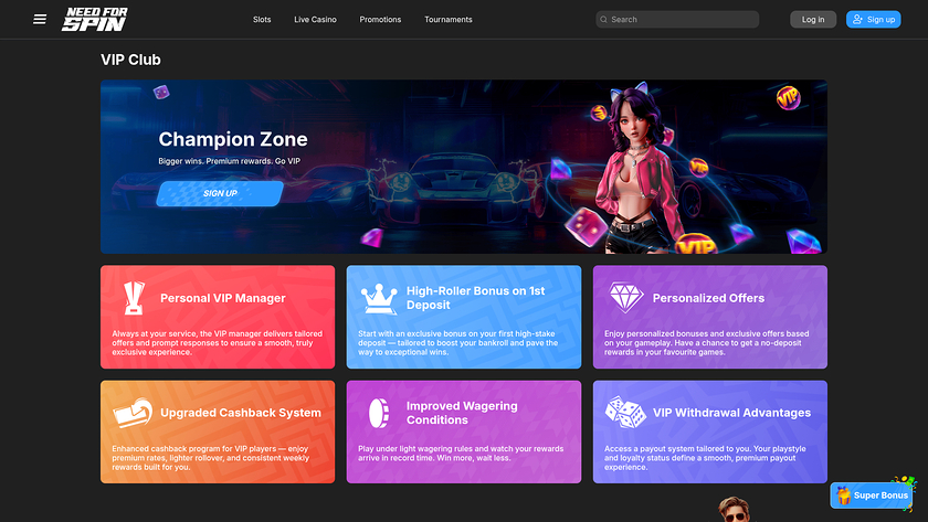 Need for Spin Casino — VIP section
