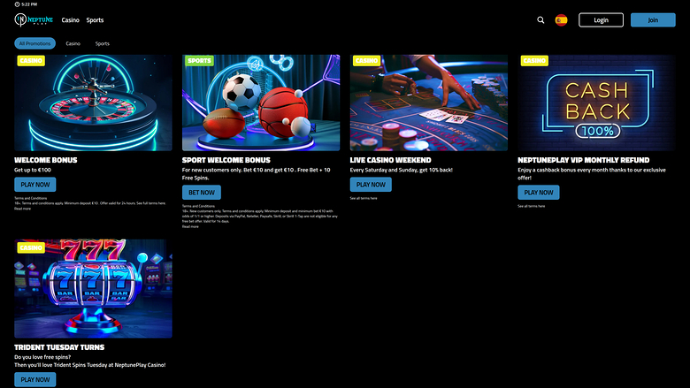 Neptune Play Casino — Promotions page