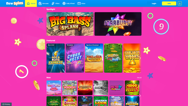 New Spins — Games lobby