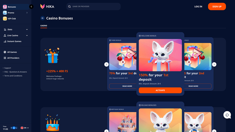 Nika Casino — Promotions page