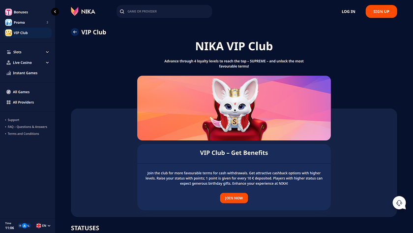 Nika Casino — VIP section
