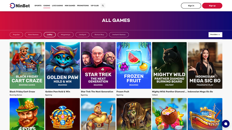 Ninbet Casino — Games lobby