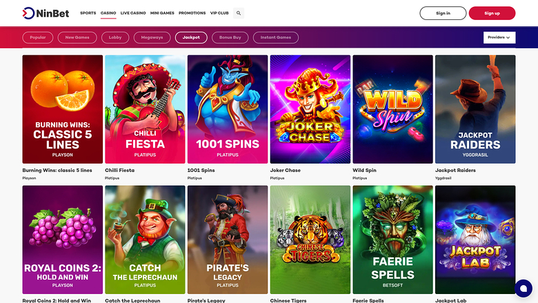Ninbet Casino — Jackpot games