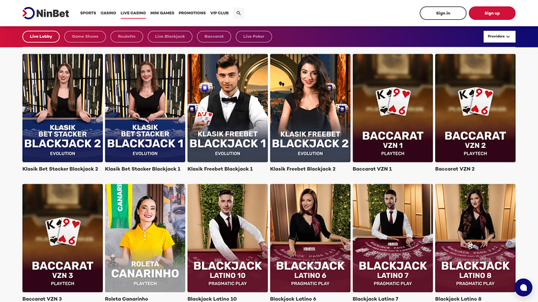 Ninbet Casino — Live dealer lobby