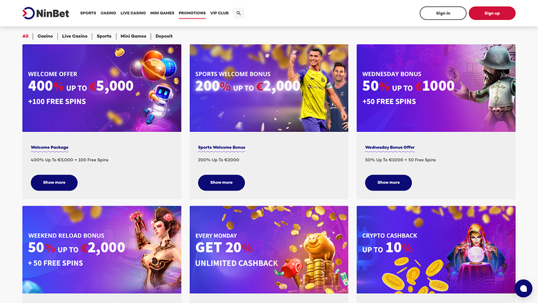 Ninbet Casino — Promotions page