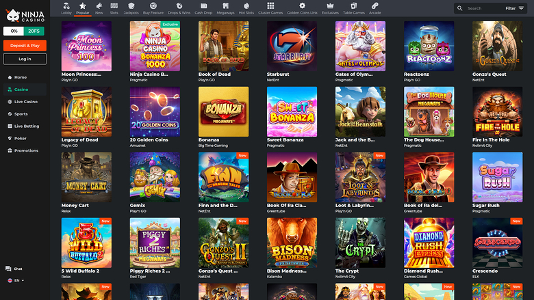 Ninja Casino — Games lobby