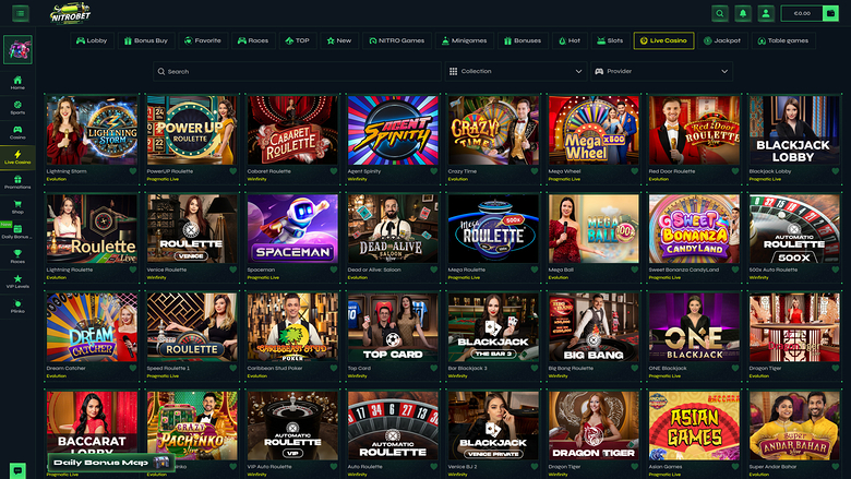 Nitrobet Casino — Live dealer lobby