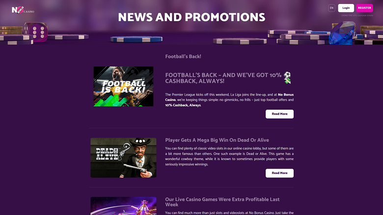 No Bonus Casino — Promotions page