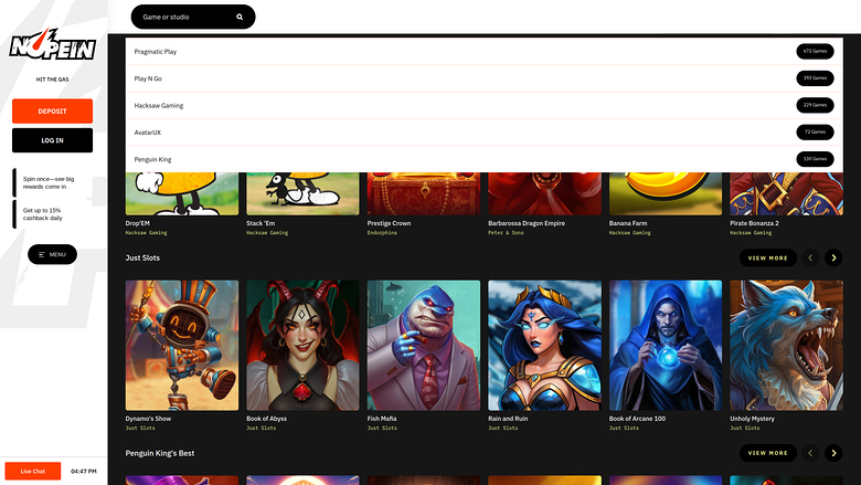 Nopein Casino — Games by studio