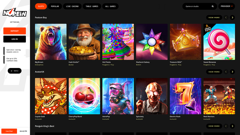 Nopein Casino — Games lobby
