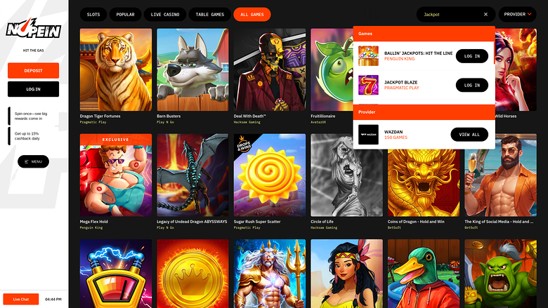 Nopein Casino — Jackpot games