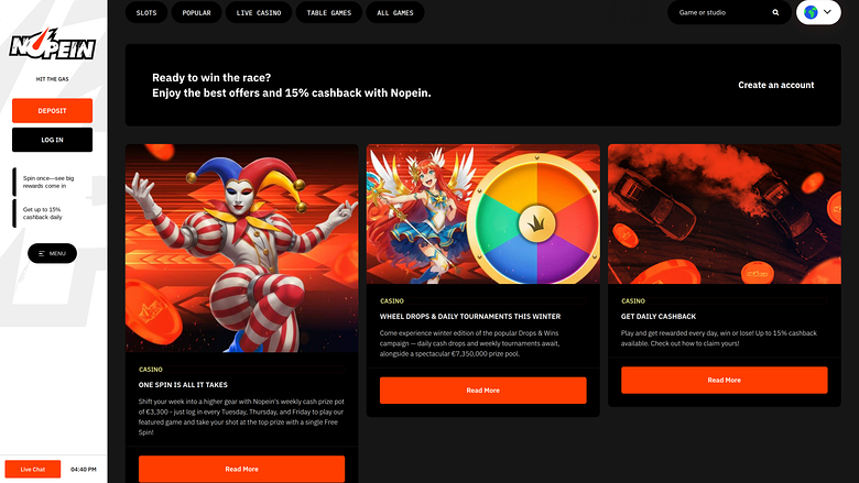 Nopein Casino — Promotions page