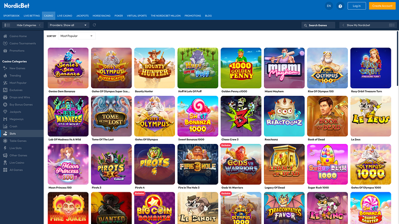 NordicBet Casino — Games lobby