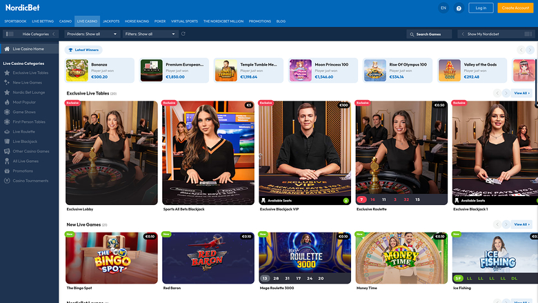 NordicBet Casino — Live dealer lobby