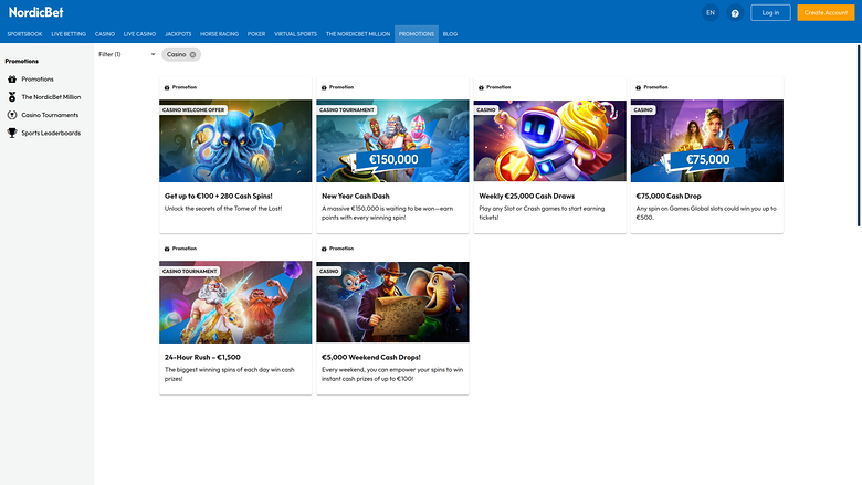 NordicBet Casino — Promotions page
