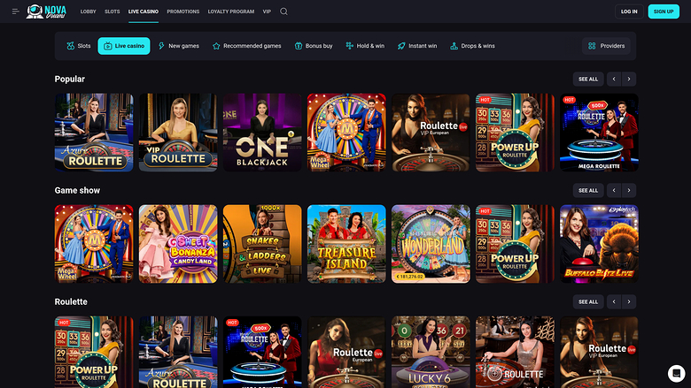 NovaDreams Casino — Live dealer lobby