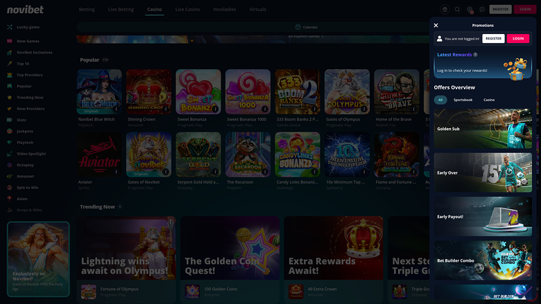 Novibet Casino — Promotions page