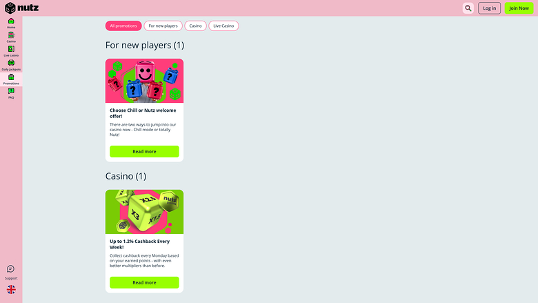 Nutz — Promotions page