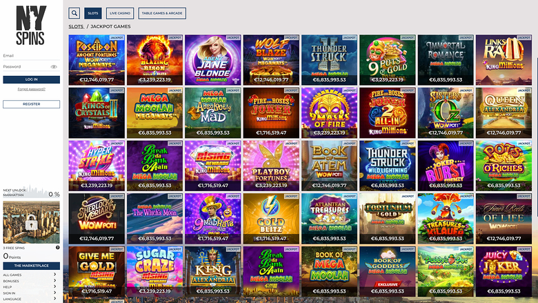 NYspins Casino — Jackpot games