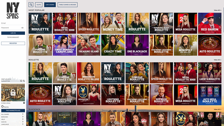 NYspins Casino — Live dealer lobby