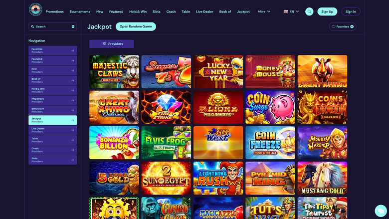 Ocean Breeze Casino — Jackpot games