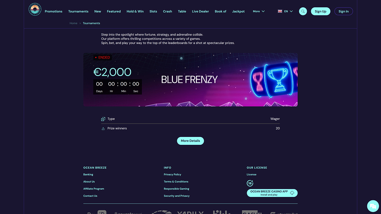 Ocean Breeze Casino — Tournaments