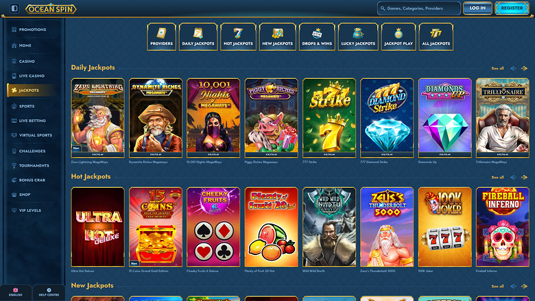 Oceanspin Casino — Jackpot games