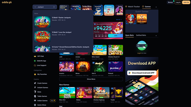 Odds96 Casino — Jackpot games