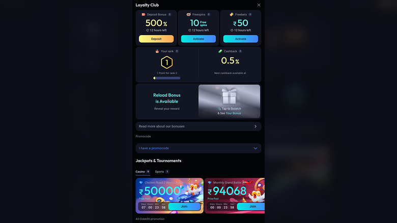 Odds96 Casino — Promotions page